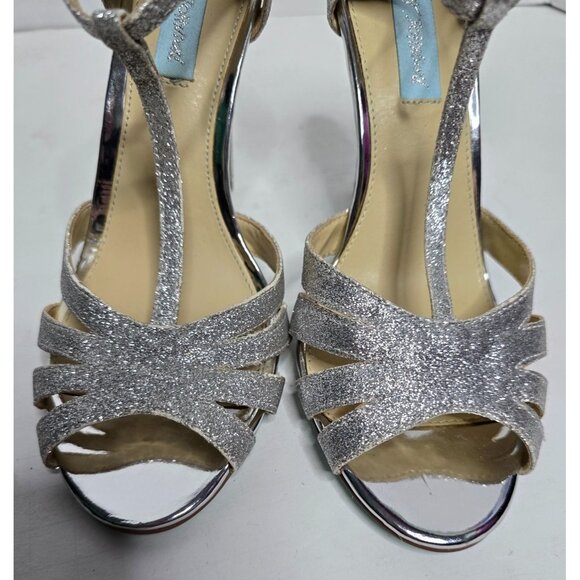 Betsey Johnson TEE Silver Metallic Glitter Strappy Stiletto Heels size 8 - Picture 8 of 14